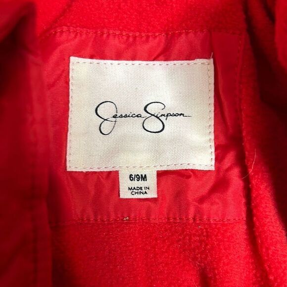 Jessica Simpson Red Woven Pram 6-9 mo Red Hearts Quilted Snowsuit - Picture 6 of 8